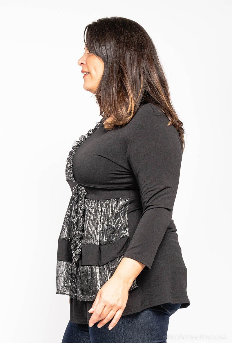 Plus Size Glittrig Blus med Reflekterande Detaljer