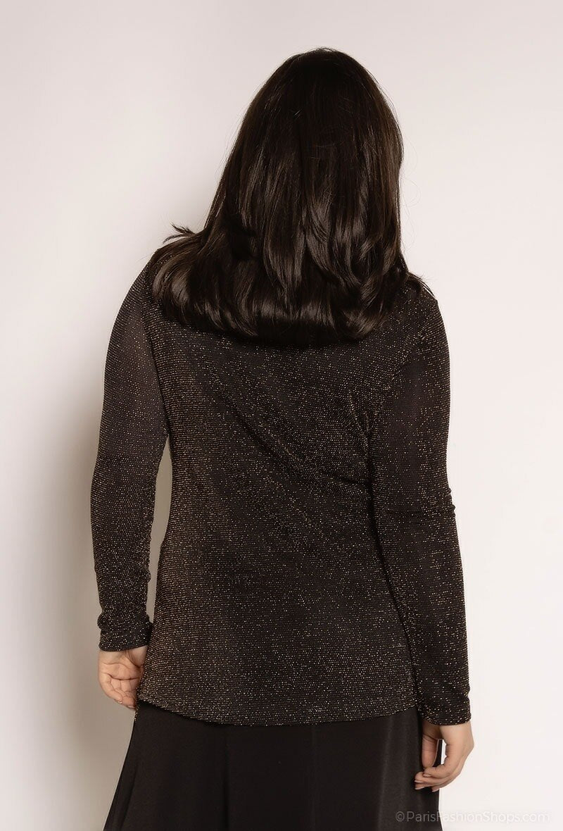 Plus Size Glittrig Blus med Reflekterande Detaljer