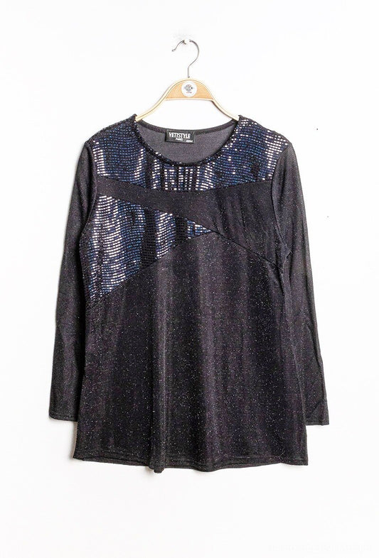 Plus Size Glittrig Blus med Reflekterande Detaljer