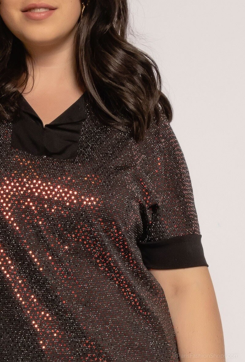 Glittrig blus i plusstorlek med yoke