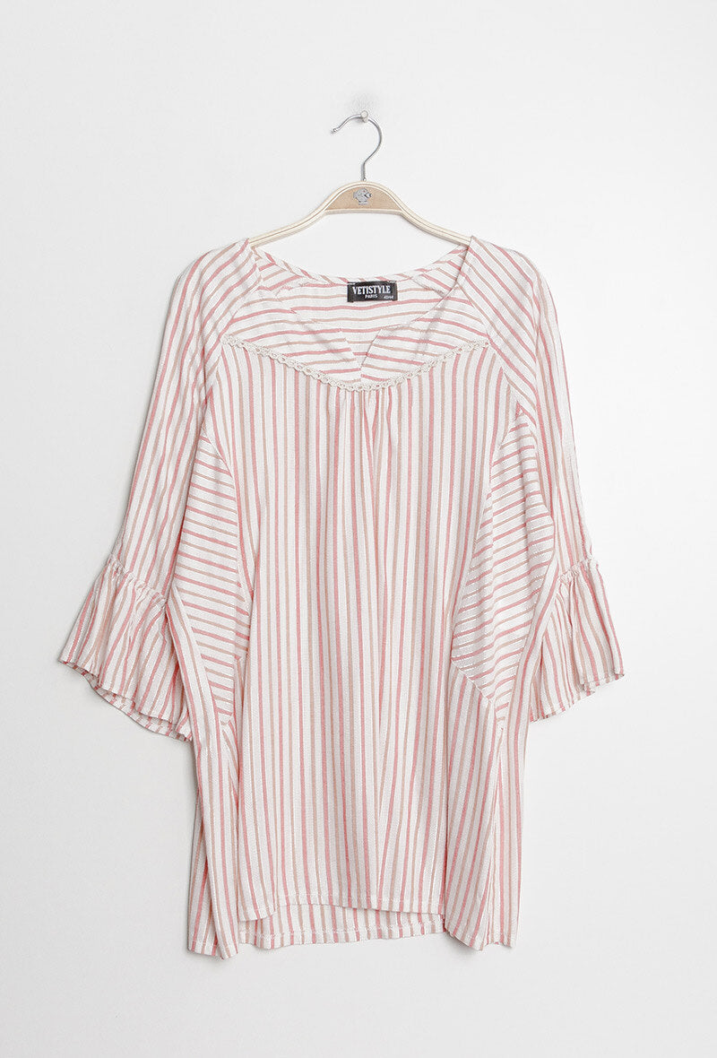 Plus Size Striped shiny blouse