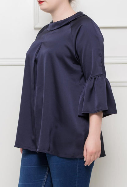 Plus Size Silky Blouse med Rynkade Ärmar