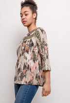 Plus Size Stretchtryckt Blus