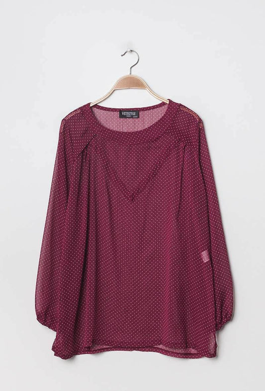 Plus Size Transparent Spotted Blouse
