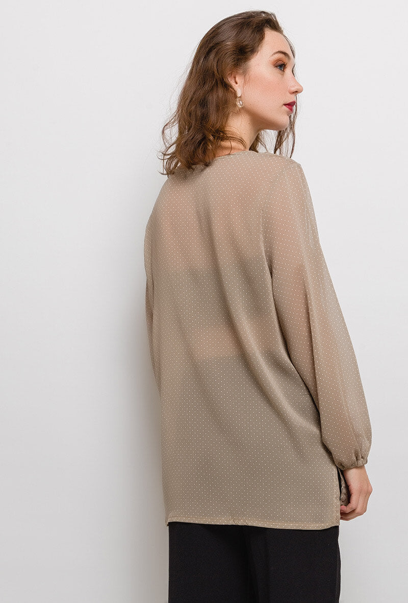 Plus Size Transparent Spotted Blouse