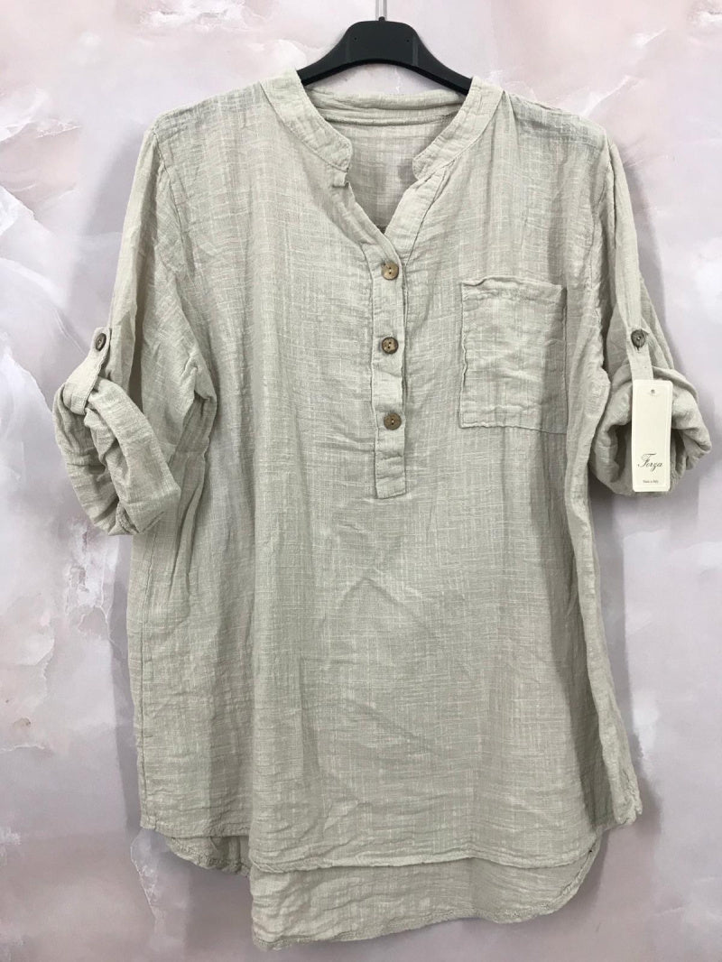Plus Size Blus med Tunisisk Krage