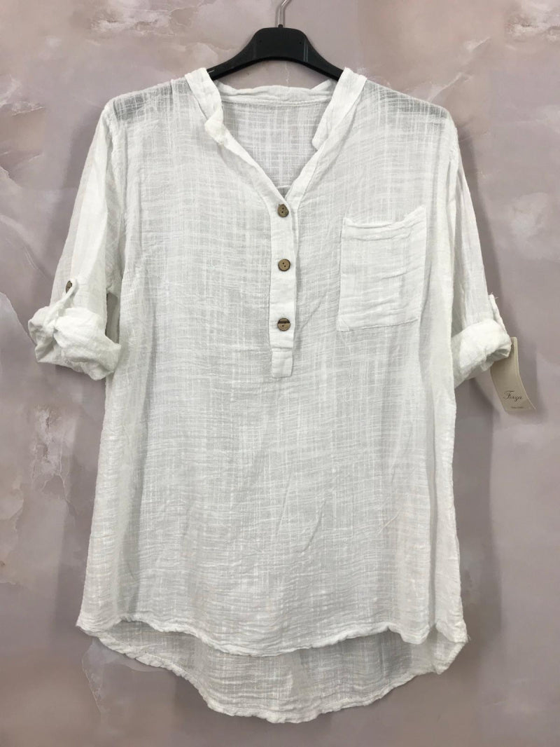 Plus Size Plain blouse with Tunisian collar