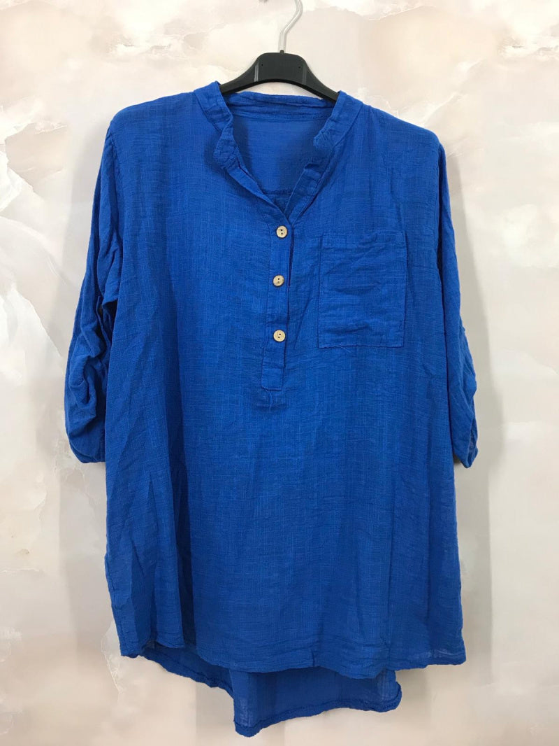 Plus Size Blus med Tunisisk Krage