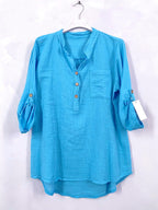 Plus Size Plain blouse with Tunisian collar