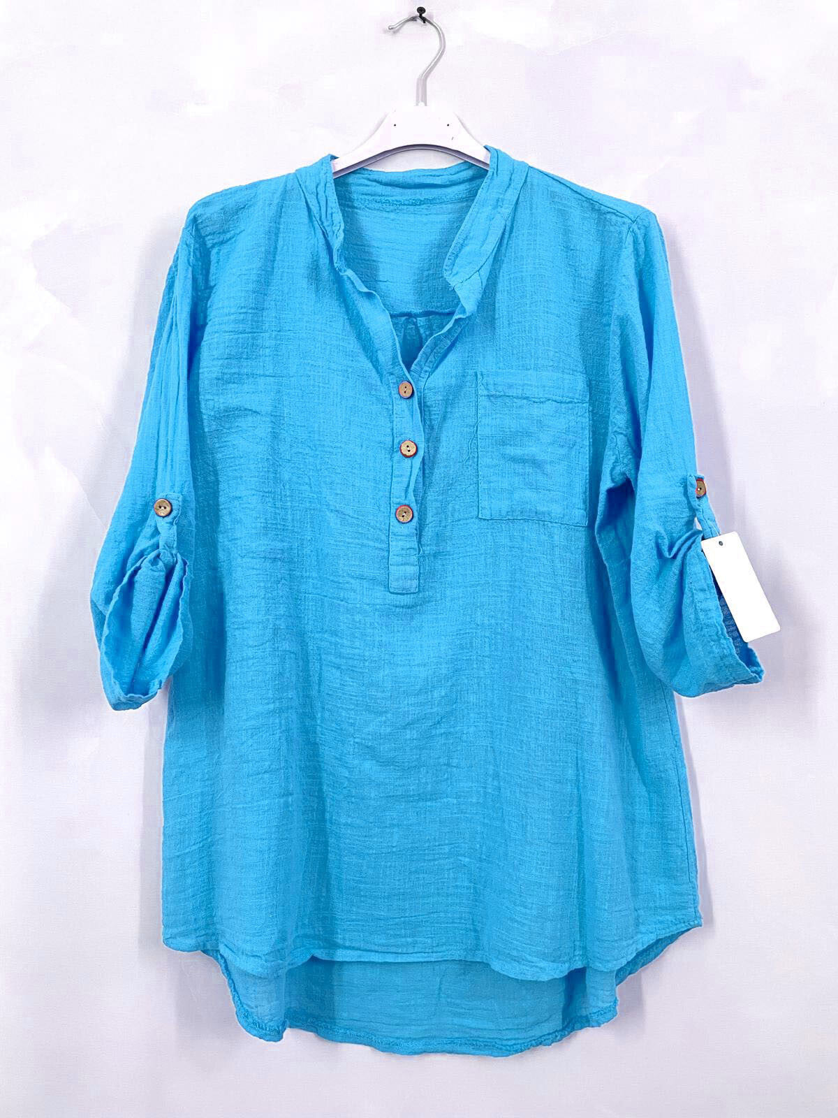 Plus Size Plain blouse with Tunisian collar