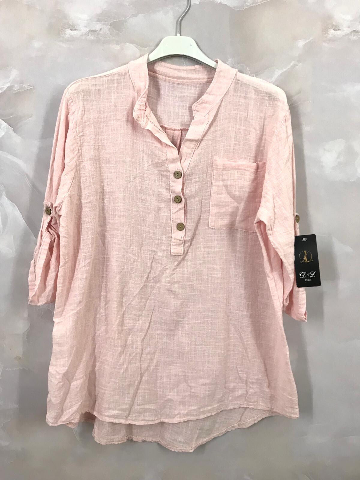 Plus Size Plain blouse with Tunisian collar