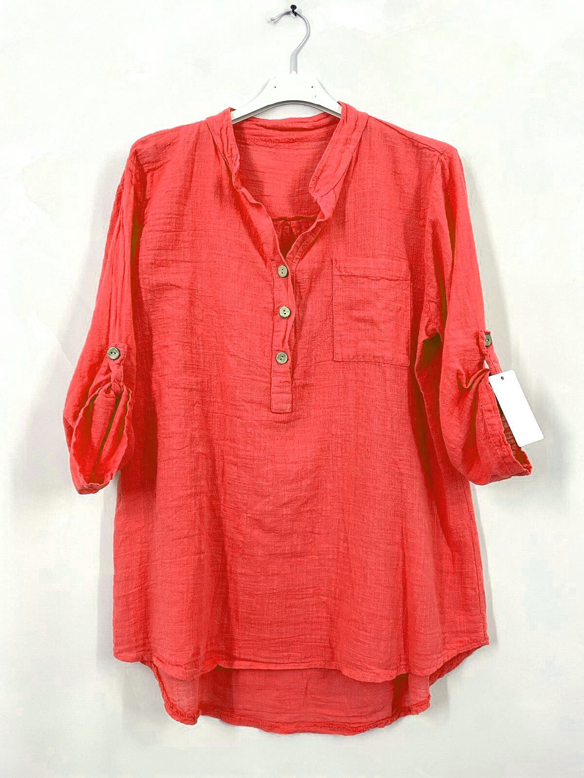 Plus Size Plain blouse with Tunisian collar