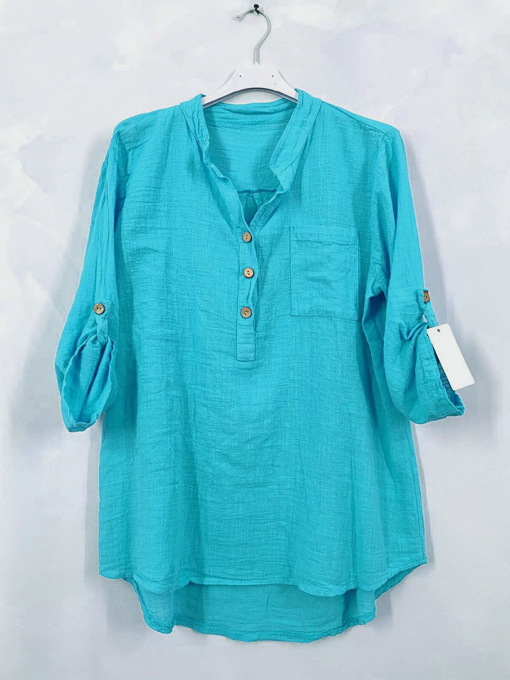 Plus Size Plain blouse with Tunisian collar