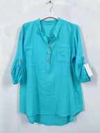 Plus Size Plain blouse with Tunisian collar