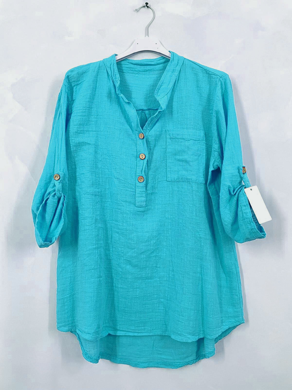 Plus Size Plain blouse with Tunisian collar