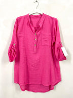 Plus Size Plain blouse with Tunisian collar