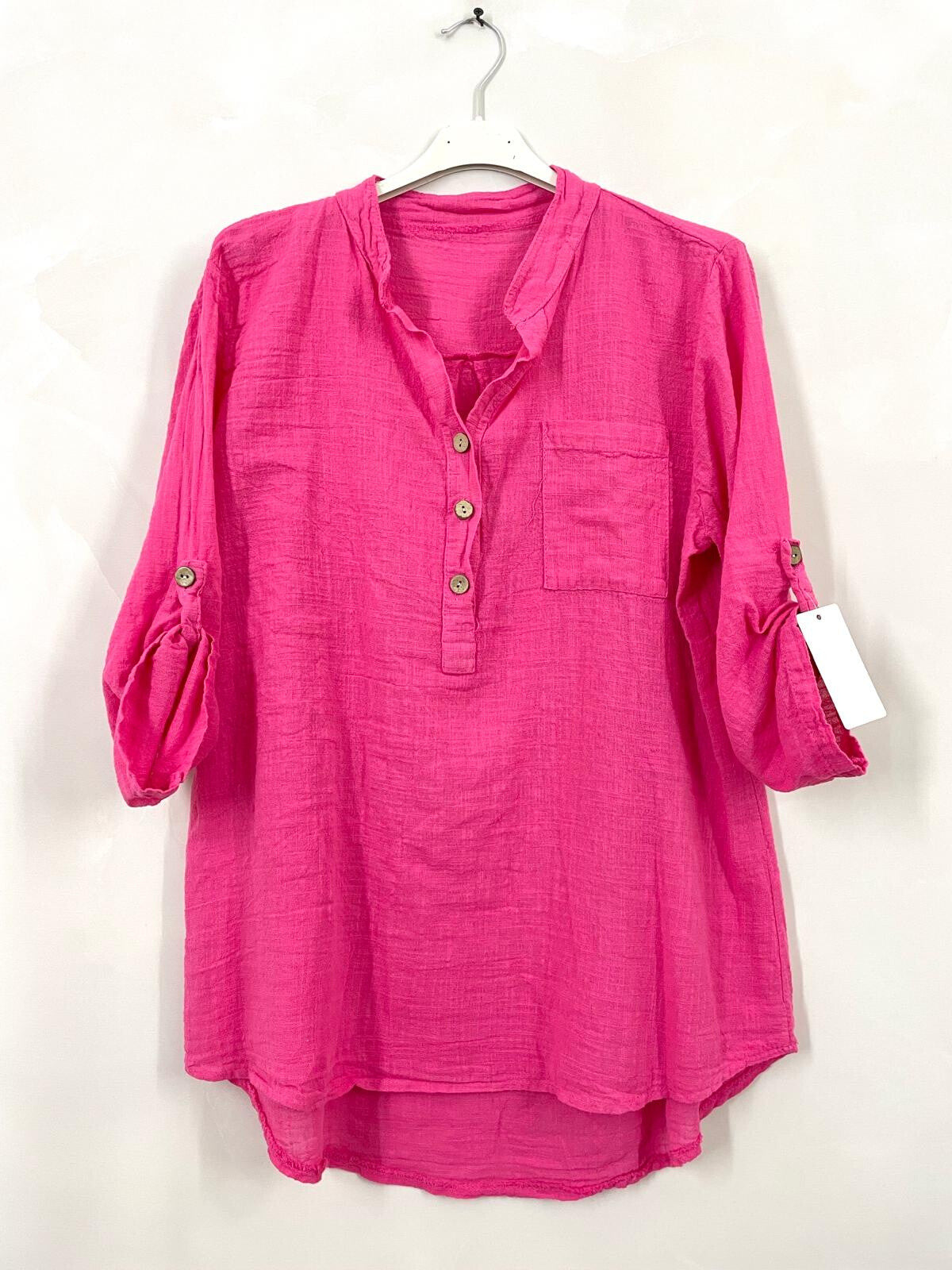 Plus Size Plain blouse with Tunisian collar