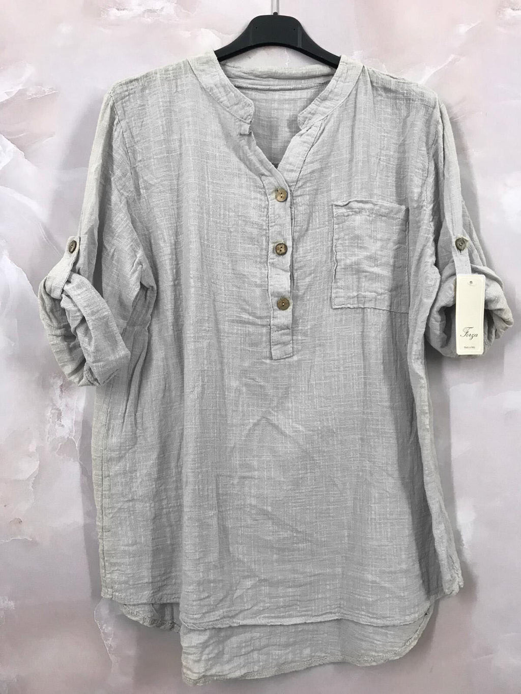 Plus Size Plain blouse with Tunisian collar
