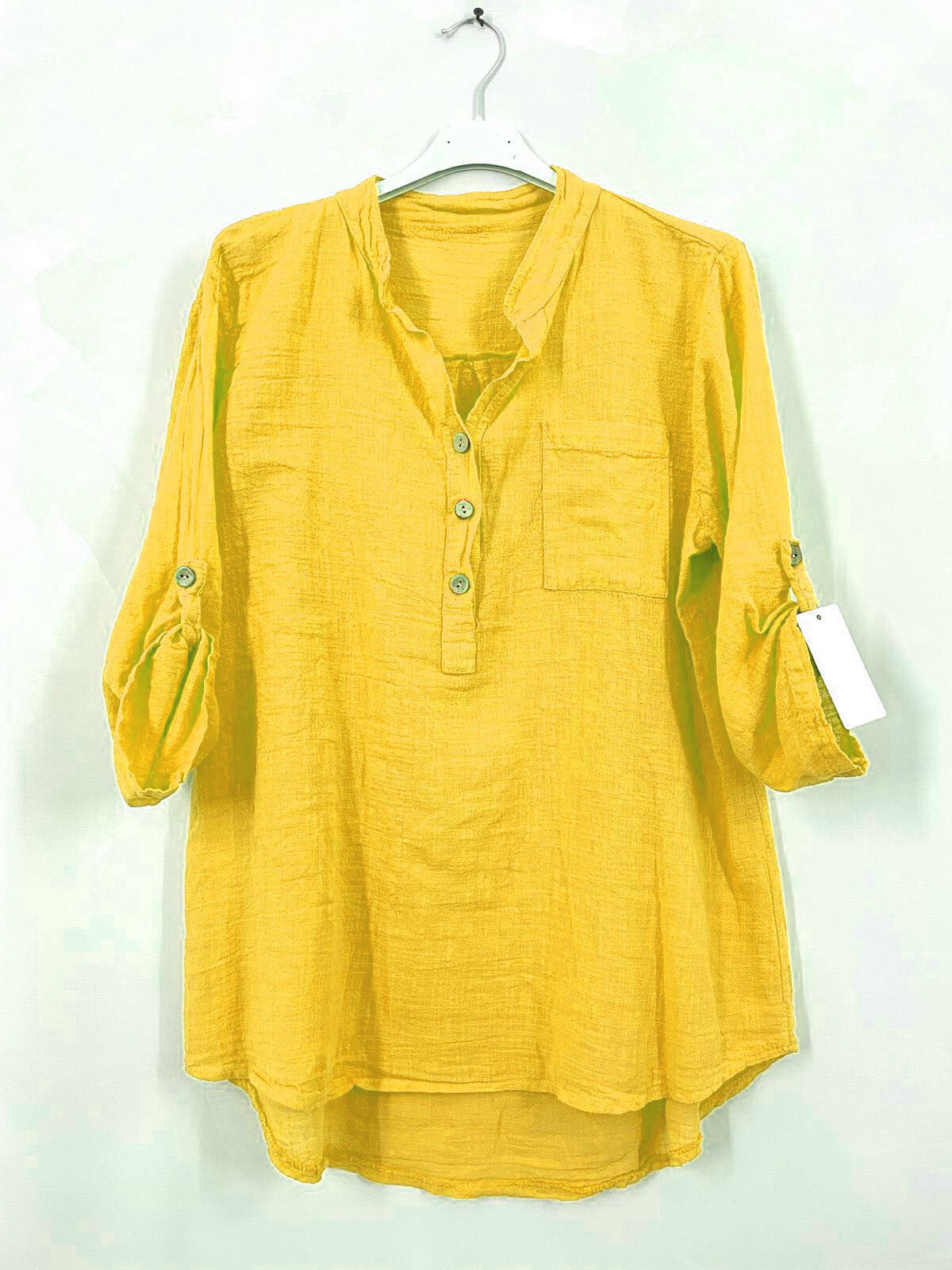 Plus Size Plain blouse with Tunisian collar