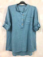 Plus Size Plain blouse with Tunisian collar