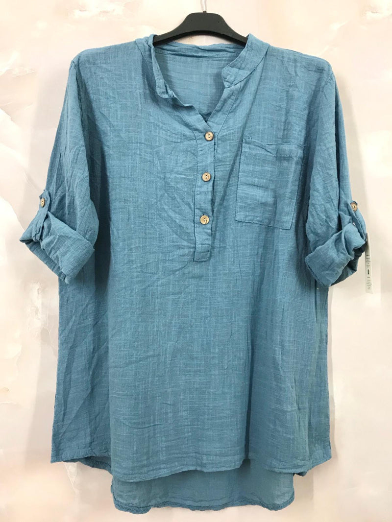 Plus Size Plain blouse with Tunisian collar