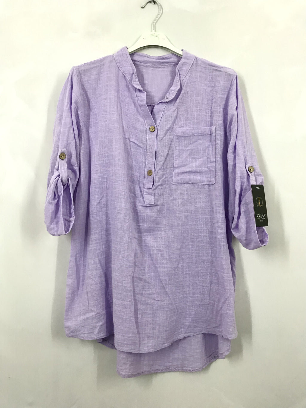 Plus Size Plain blouse with Tunisian collar
