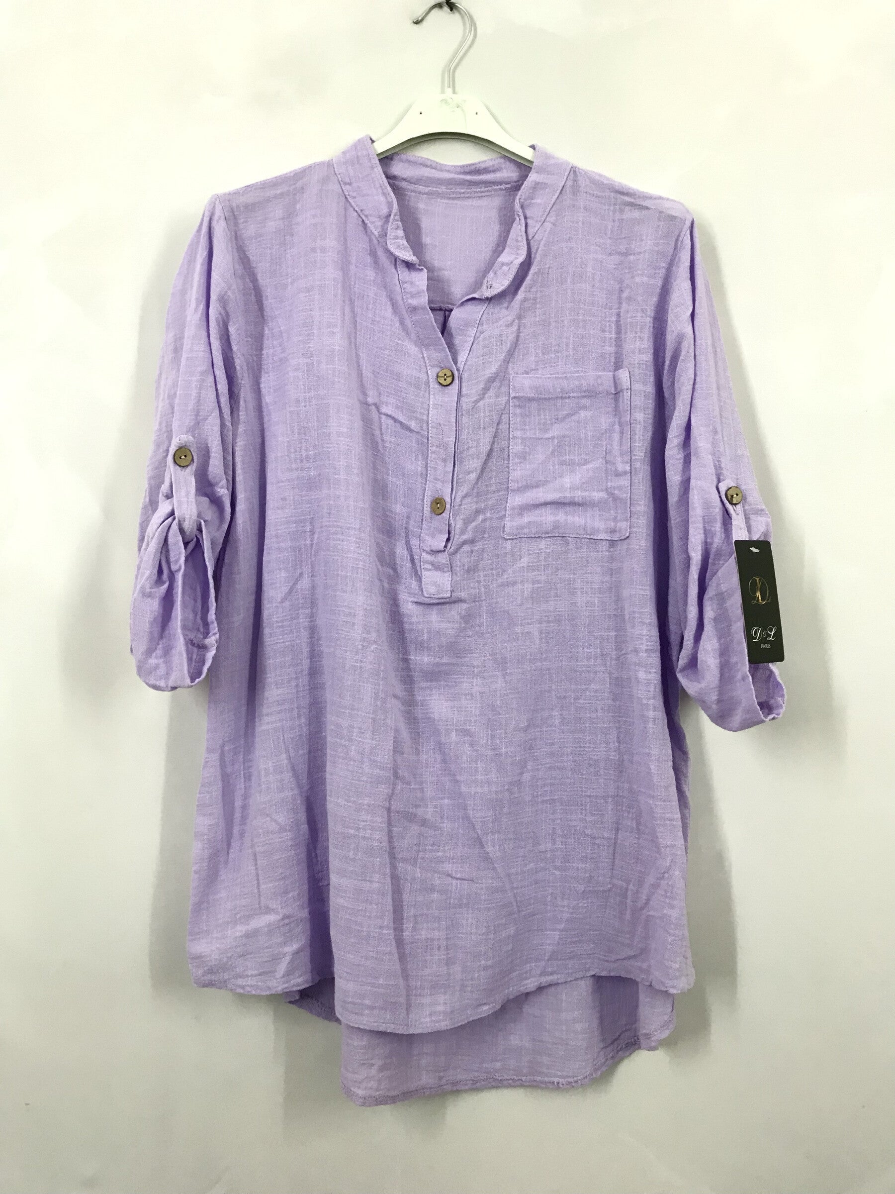 Plus Size Plain blouse with Tunisian collar