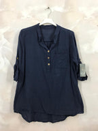 Plus Size Plain blouse with Tunisian collar