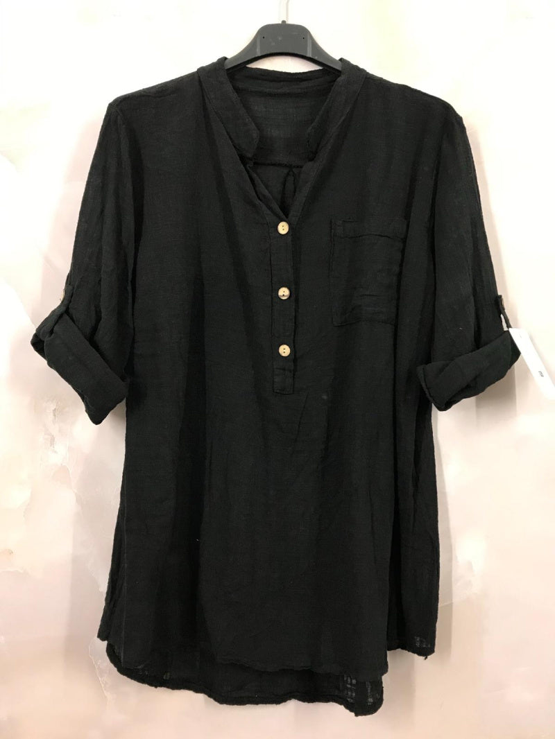 Plus Size Plain blouse with Tunisian collar