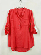 Plus Size Plain blouse with Tunisian collar
