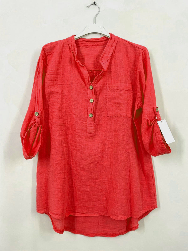 Plus Size Plain blouse with Tunisian collar