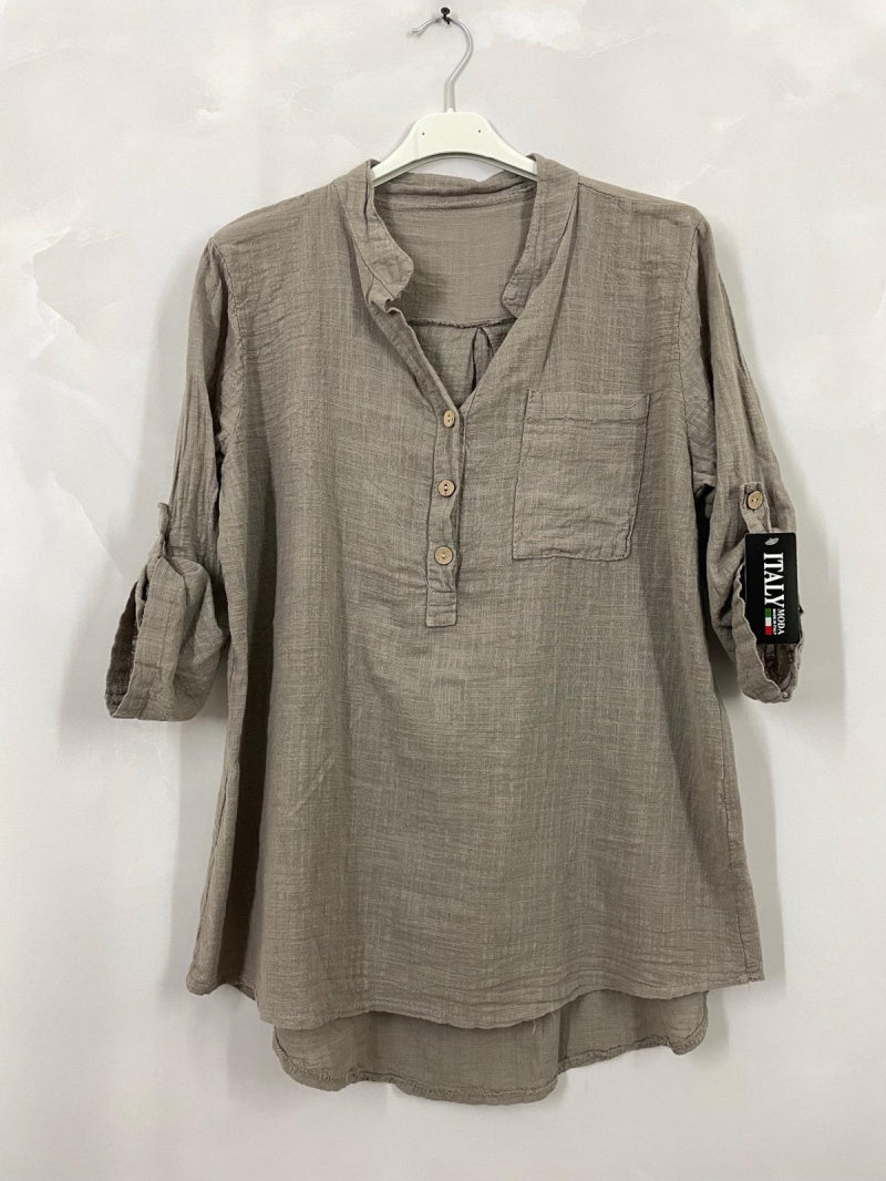 Plus Size Plain blouse with Tunisian collar
