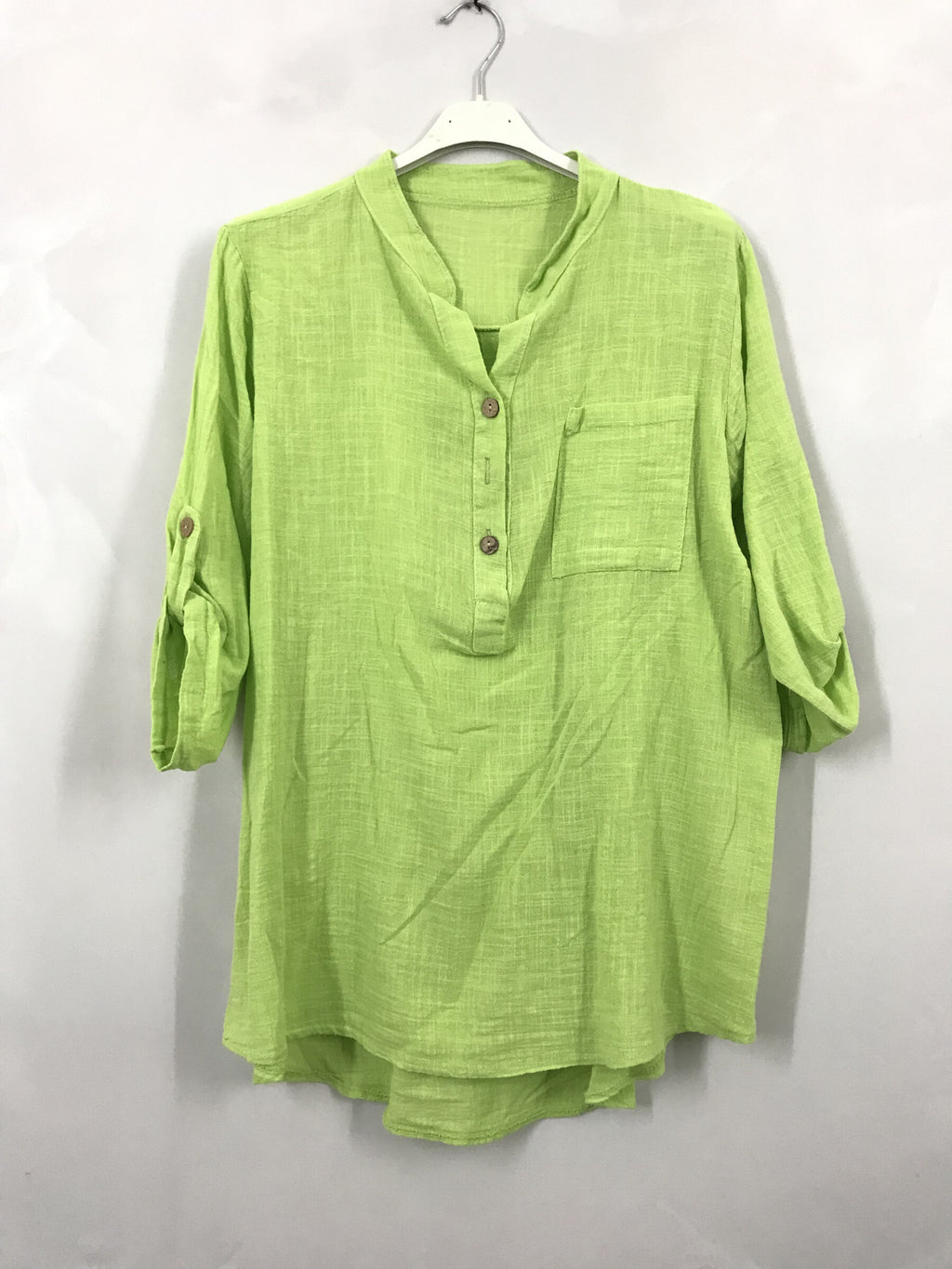 Plus Size Plain blouse with Tunisian collar