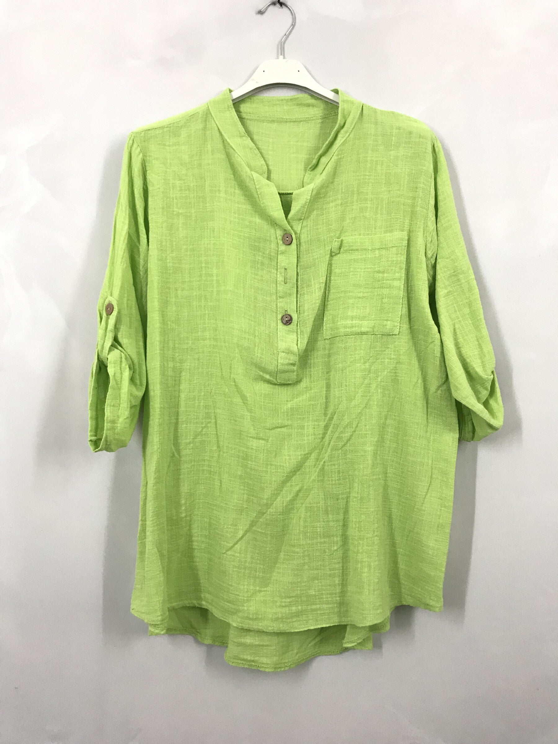 Plus Size Plain blouse with Tunisian collar