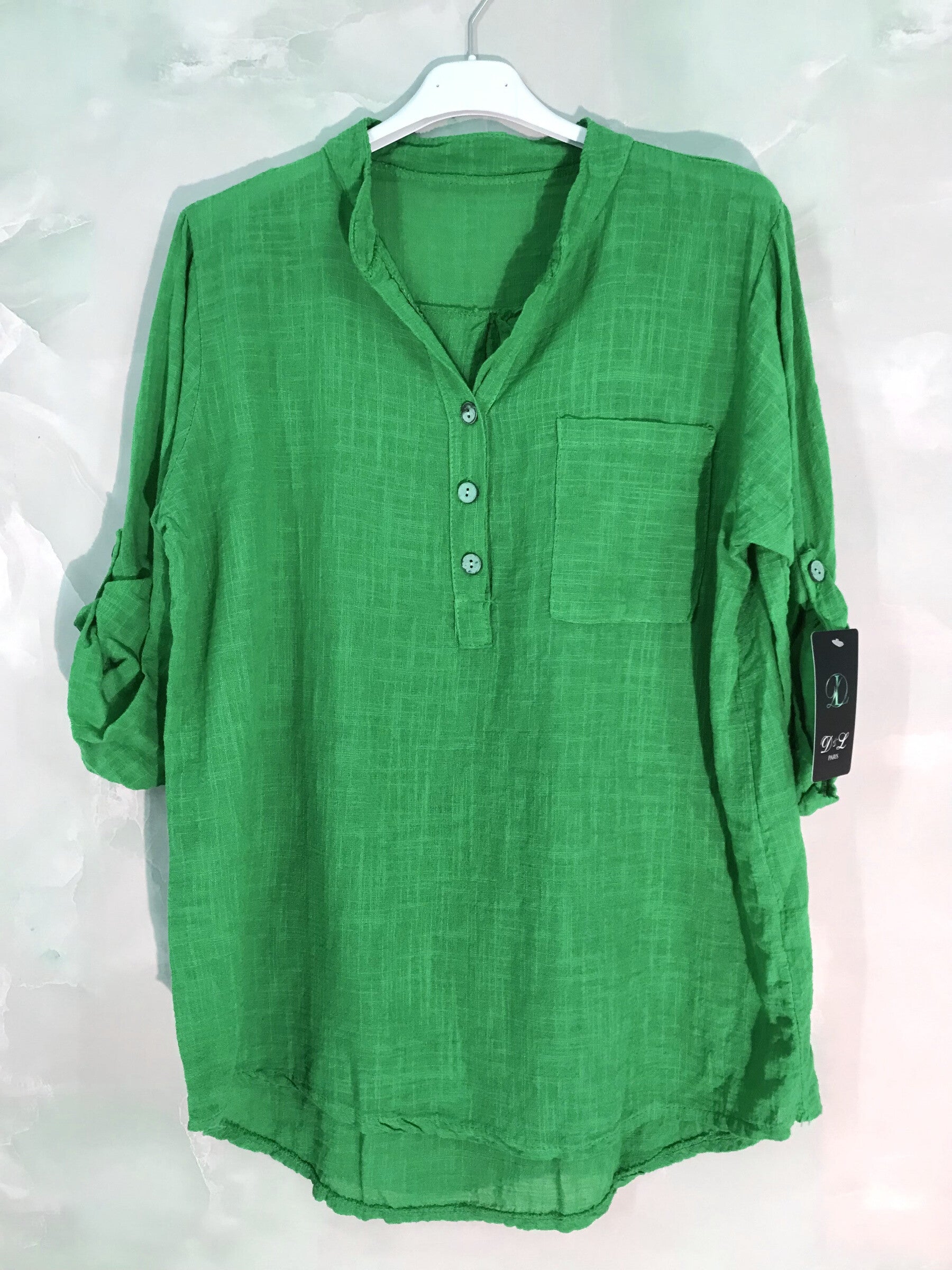 Plus Size Plain blouse with Tunisian collar