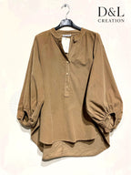 Velvet blouse 100% cotton puff sleeves sizes 40 to 52 Stora Storlekar