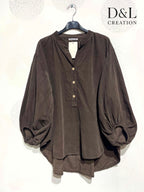 Velvet blouse 100% cotton puff sleeves sizes 40 to 52 Stora Storlekar