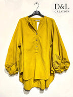 Velvet blouse 100% cotton puff sleeves sizes 40 to 52 Stora Storlekar