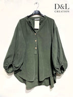 Velvet blouse 100% cotton puff sleeves sizes 40 to 52 Stora Storlekar