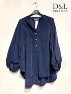 Velvet blouse 100% cotton puff sleeves sizes 40 to 52 Stora Storlekar