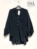Velvet blouse 100% cotton puff sleeves sizes 40 to 52 Stora Storlekar
