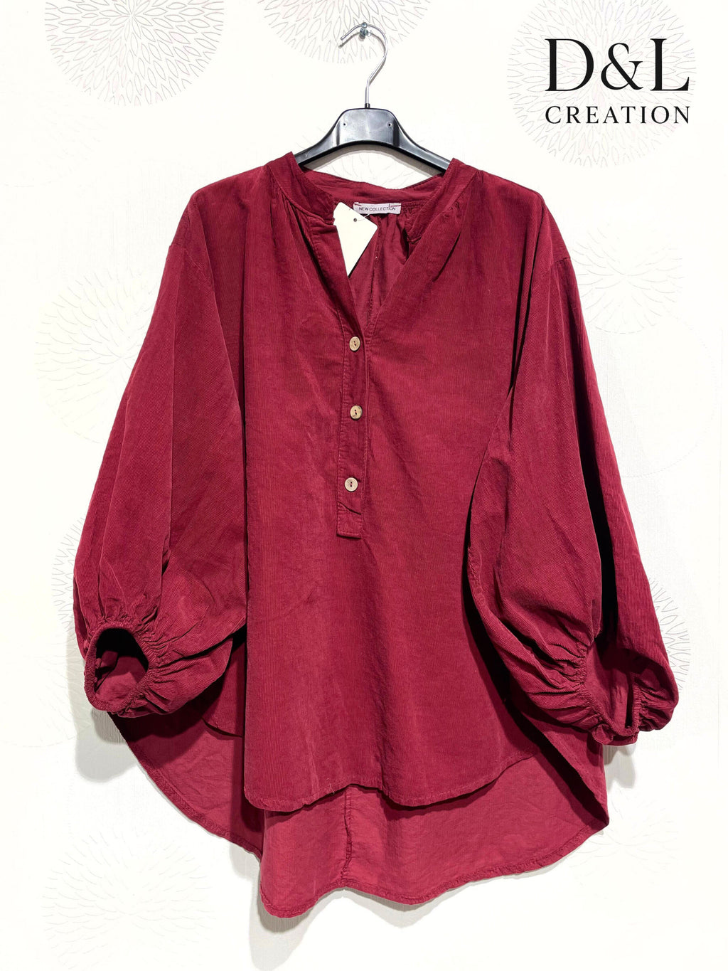 Velvet blouse 100% cotton puff sleeves sizes 40 to 52 Stora Storlekar