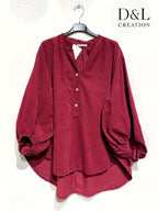 Velvet blouse 100% cotton puff sleeves sizes 40 to 52 Stora Storlekar