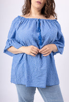 Plus Size Gingham Off-the-Shoulder Blus