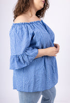 Plus Size Gingham Off-the-Shoulder Blus