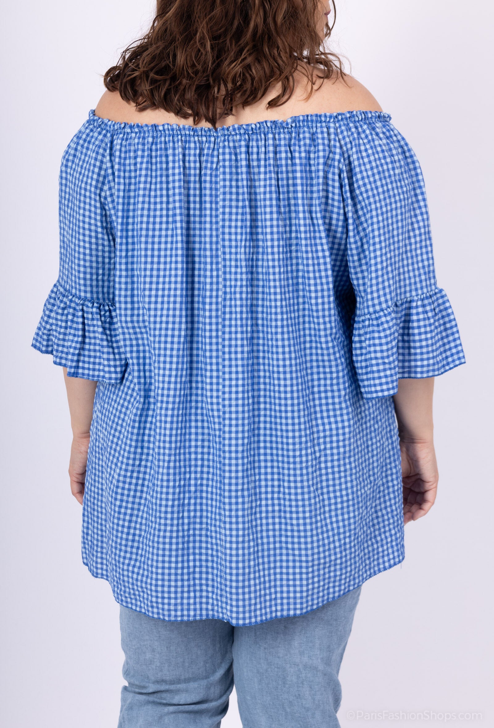 Plus Size Gingham Off-the-Shoulder Blus