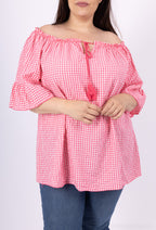 Plus Size Gingham off-the-shoulder blouse