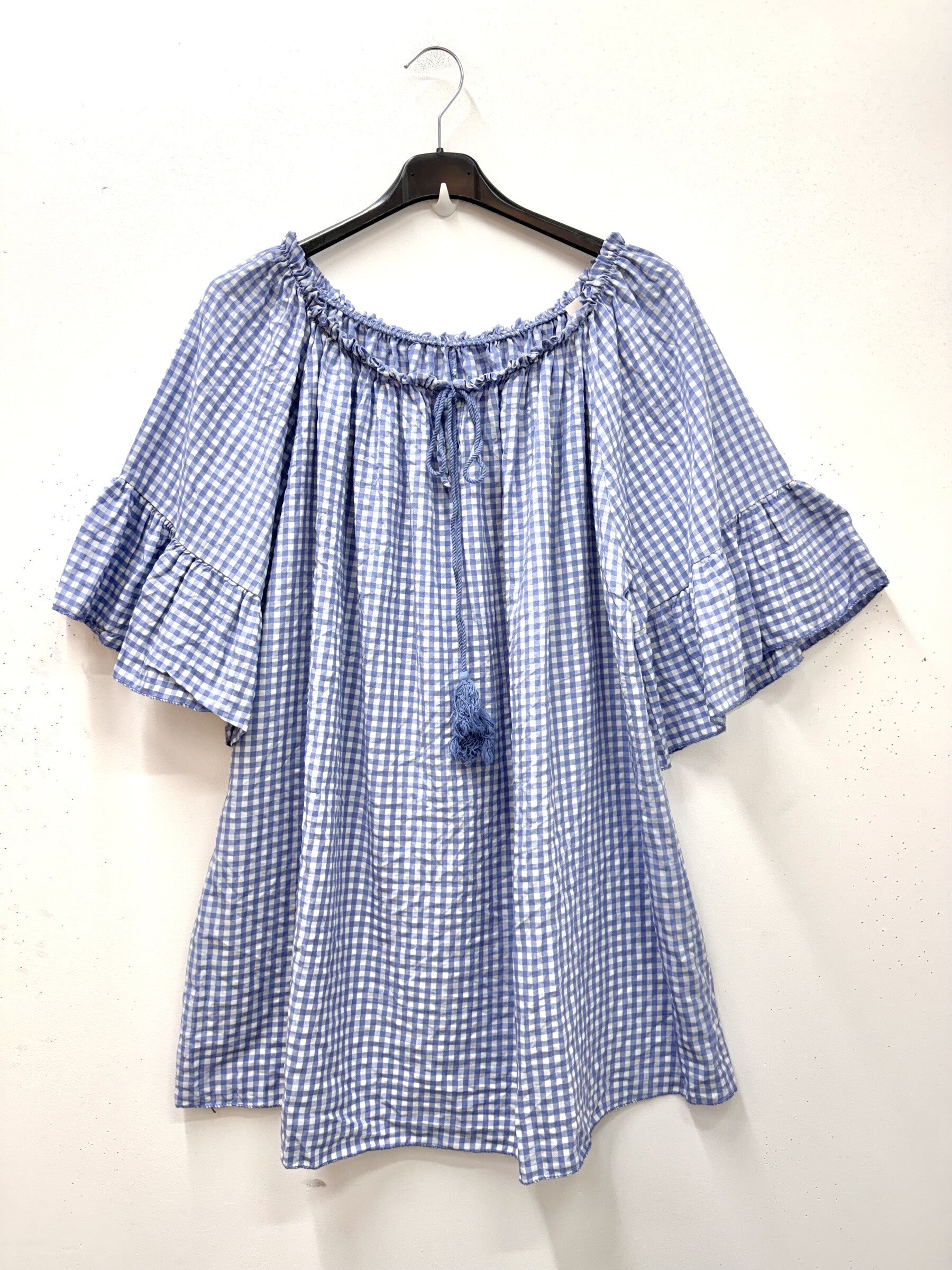 Plus Size Gingham off-the-shoulder blouse