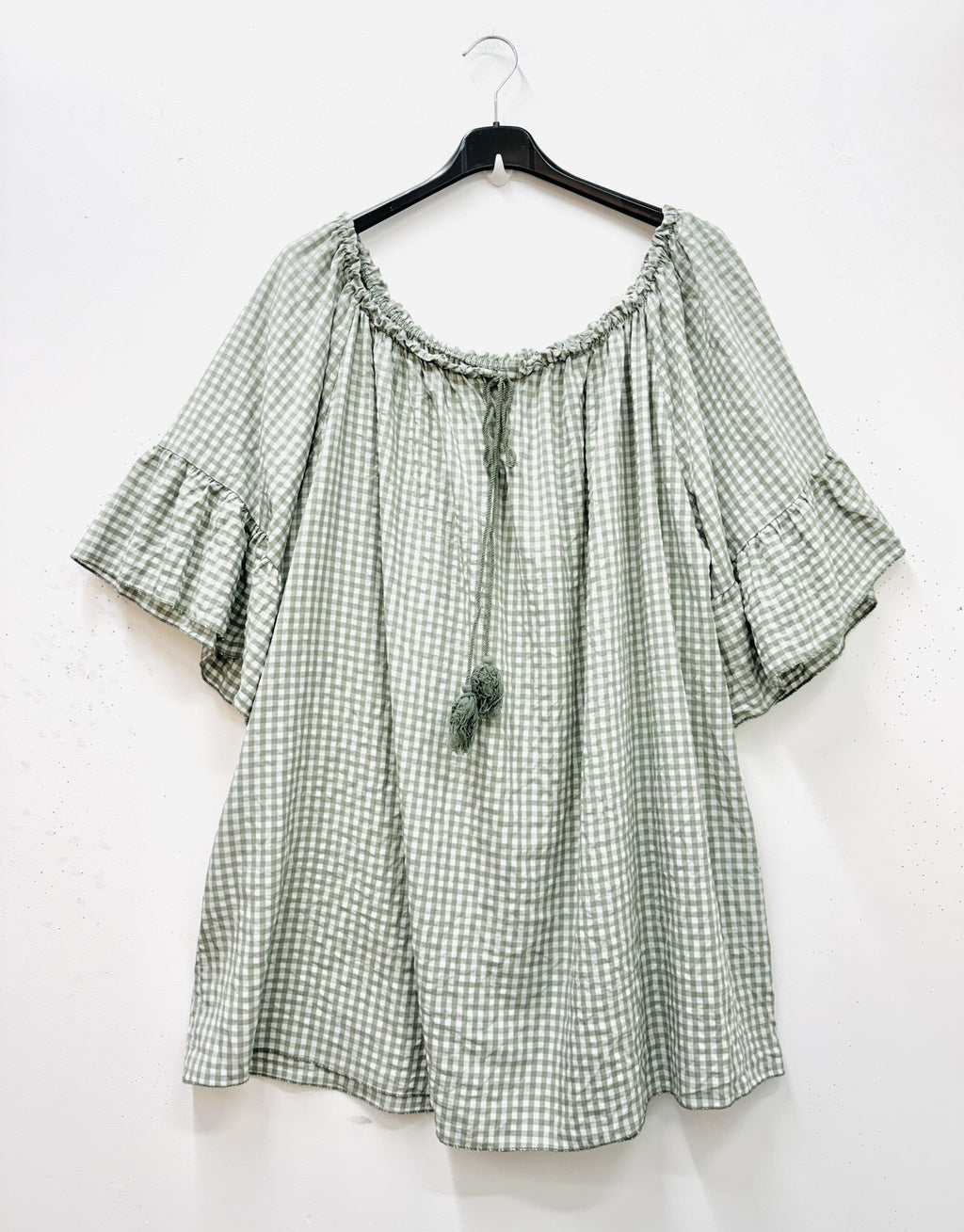 Plus Size Gingham off-the-shoulder blouse