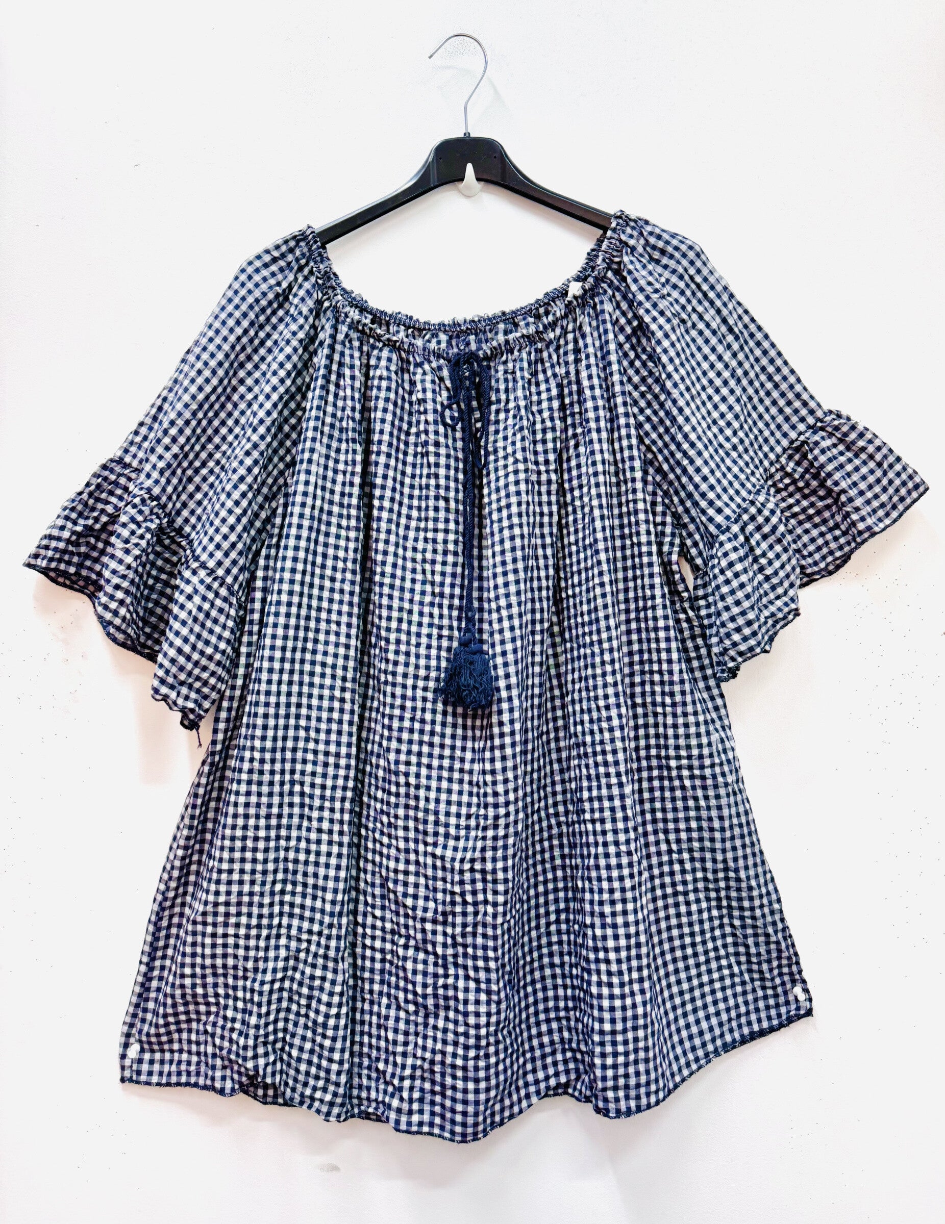 Plus Size Gingham off-the-shoulder blouse